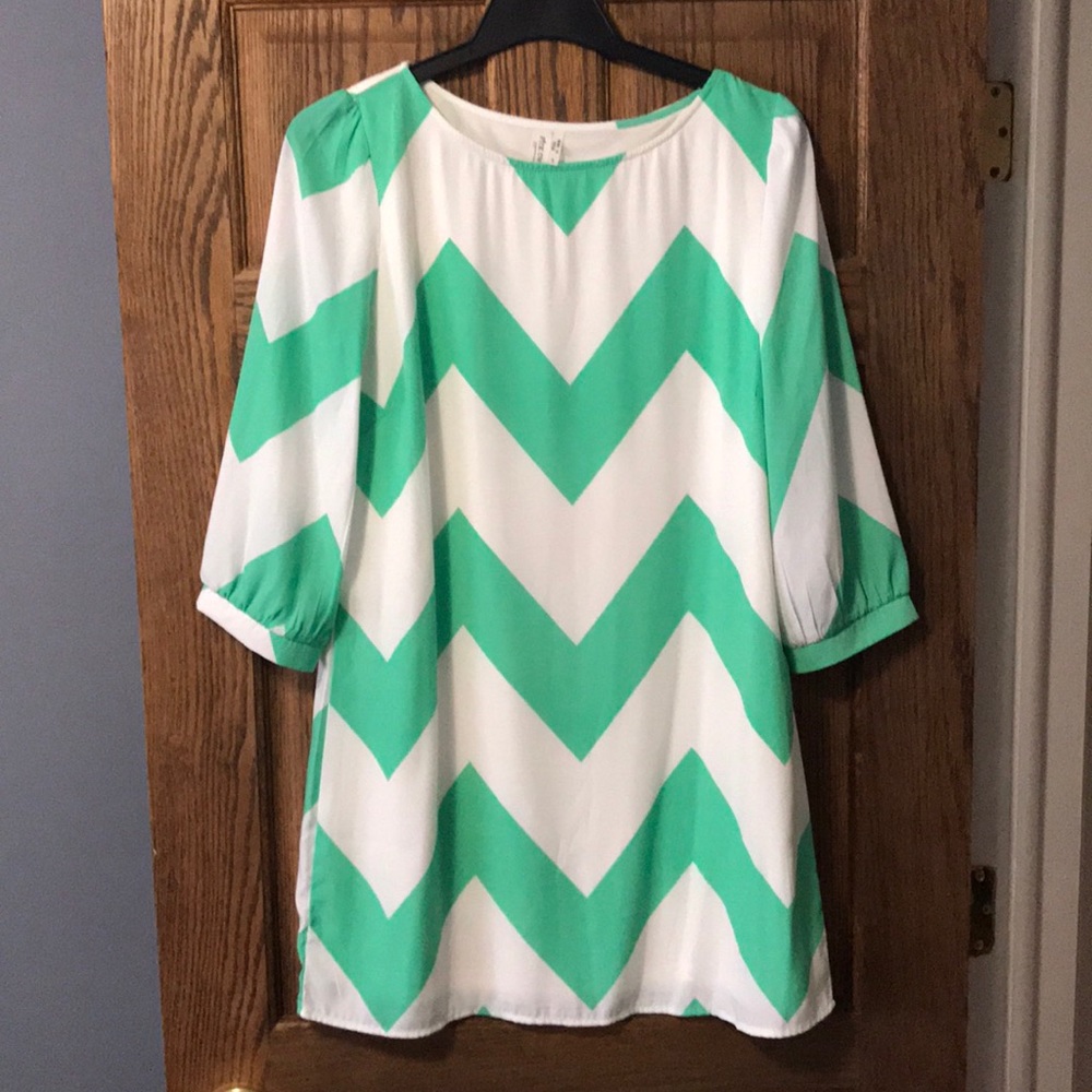 Chevron mint and white dress